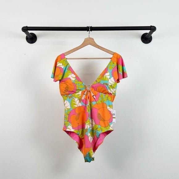 NWT Trina Turk Playa De Flor Floral Flutter Sleeve Cutout One Piece Swimsuit - Picture 4 of 9